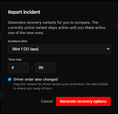 Report incident modal